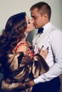 Fashion interior photo of beautiful tender couple