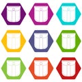 Fashion jeans pocket icon set color hexahedron