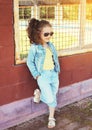 Fashion kid concept - portrait of stylish little girl child wear Royalty Free Stock Photo