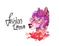 Fashion Lama in pink glasses with hearts. Isolated Royalty Free Stock Photo