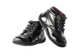 Fashion leather black baby shoes isolated on white background Royalty Free Stock Photo