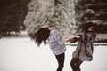 fashion lifestyle portrait of two young girls friends having a fun Royalty Free Stock Photo