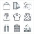 fashion line icons. linear set. quality vector line set such as beanie, vest, dangling earring, skirt, shirt, long skirt, earrings