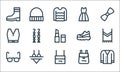 Fashion line icons. linear set. quality vector line set such as cardigan, handbag, glasses, backpack, bikini, shirt, shoe, dress,