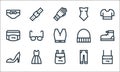 Fashion line icons. linear set. quality vector line set such as handbag, backpack, high heels, jeans, dress, fanny pack, beanie,