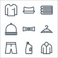 Fashion line icons. linear set. quality vector line set such as jacket, detergent, pants, hanger, necktie, beanie, towels, hat