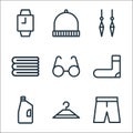 fashion line icons. linear set. quality vector line set such as pants, hanger, detergent, sock, eye glasses, towels, earrings,
