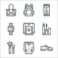 Fashion line icons. linear set. quality vector line set such as shoe, blouse, brushes, make up, blouse, wristwatch, jeans,