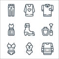 Fashion line icons. linear set. quality vector line set such as sweater, swimsuit, lingerie, nail polish, boot, dress, t shirt,