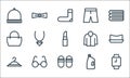 fashion line icons. linear set. quality vector line set such as watches, slippers, hanger, detergent, eye glasses, bag, jacket, Royalty Free Stock Photo