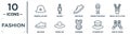 fashion linear icon set. includes thin line general helmet, men shoe, medal with a star, round hat, cylinder hat, pair of socks,