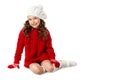 Fashion little girl in winter knitted clothes on isolated white background