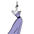 Fashion logo, symbol. Evening dress on a mannequin. Silhouette. Textile industry. Illustration