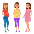 Fashion look of pregnancy woman, vector illustration.