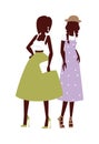 Fashion looks pure beauty two girls colored silhouette flat vector illustration.