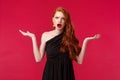 Fashion, luxury and beauty concept. Portrait of arrogant and frustrated young pretty redhead woman complaining on Royalty Free Stock Photo