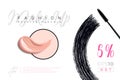 Fashion make-up banner. Beauty and cosmetics background. Realistic foundation and mascara smear. Use for advertising