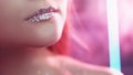 Fashion makeup art woman glitter lips pink smoke