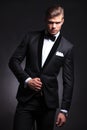 Fashion man posing in tuxedo Royalty Free Stock Photo