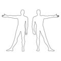 Fashion man's outlined template figure silhouette (front & back