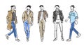 Fashion man. Set of fashionable men`s sketches