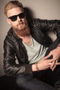 Fashion man with sunglasses and leather jacket Royalty Free Stock Photo