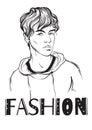 Fashion man vector illustration. Hipster. Street fashion. Beauty model guys sketch. Coloring book page in outline style. Royalty Free Stock Photo