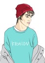 Fashion man vector illustration. Hipster. Street fashion. Beauty model guys sketch Royalty Free Stock Photo