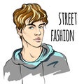 Fashion man vector illustration. Hipster. Street fashion. Beauty model guys sketch Royalty Free Stock Photo