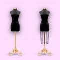 Fashion Mannequin or Dummies Black Silhouette For Sewing Women Fashionable Clothes Design Style. Dressmakers object for female bod