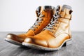 Fashion men`s boots. trendy shoes still life Royalty Free Stock Photo