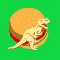 Fashion mimimal illustration. Hungry dinosaur burger lover, junk food concept