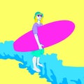 minimal illustration. Surf girl, relax, aloha vibes