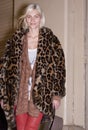 Fashion model Aline Weber Street Style wearing animal print coat during Fashion Week Royalty Free Stock Photo