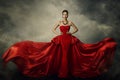 Fashion Model Art Dress, Elegant Woman Red Retro Gown Royalty Free Stock Photo