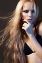 Fashion model, beautiful long shiny hair & make-up Royalty Free Stock Photo