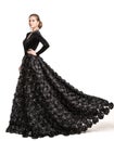 Fashion Model Black Dress, Elegant Woman in Long Evening Gown, Girl Beauty Portrait, White Royalty Free Stock Photo
