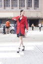 A Fashion model crossing the street during New York Fashion Week