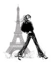Fashion model by Eiffel tower