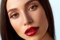 Fashion Model Girl With Beauty Face, Beautiful Makeup, Red Lips Royalty Free Stock Photo