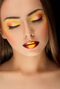 fashion model girl colorful makeup with glossy lips Royalty Free Stock Photo