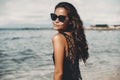 Fashion model girl in sunglasses - close up portrait