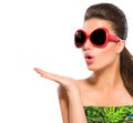 Fashion model girl wearing red sunglasses Royalty Free Stock Photo