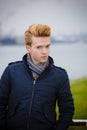 Fashion model guy portrait outdoors Royalty Free Stock Photo