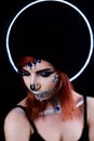 Fashion model with halloween skull makeup with glitter and rhinestones Royalty Free Stock Photo