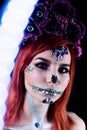 Fashion model with halloween skull makeup with glitter and rhinestones Royalty Free Stock Photo