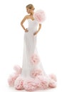 Fashion Model Long Dress Art Flowers, Elegant Woman White Gown