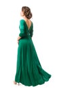 Fashion Model in Long Dress Back view, Woman Beauty in Gown Rear view, Full Length on White Royalty Free Stock Photo