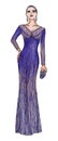 Fashion Model in a Long Purple Evening Gown