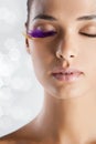 Fashion model portrait with false eyelashes purple eye lash abstract makeup look Royalty Free Stock Photo